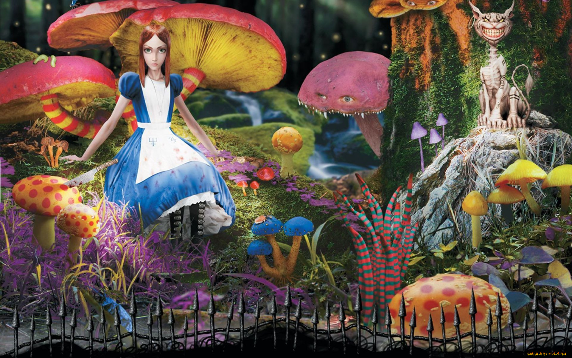 Montagem in wonderland. Алиса в стране чудес Американ МАКГИ. Алиса Американ МАКГИ гриб. Alice Madness Returns грибы.